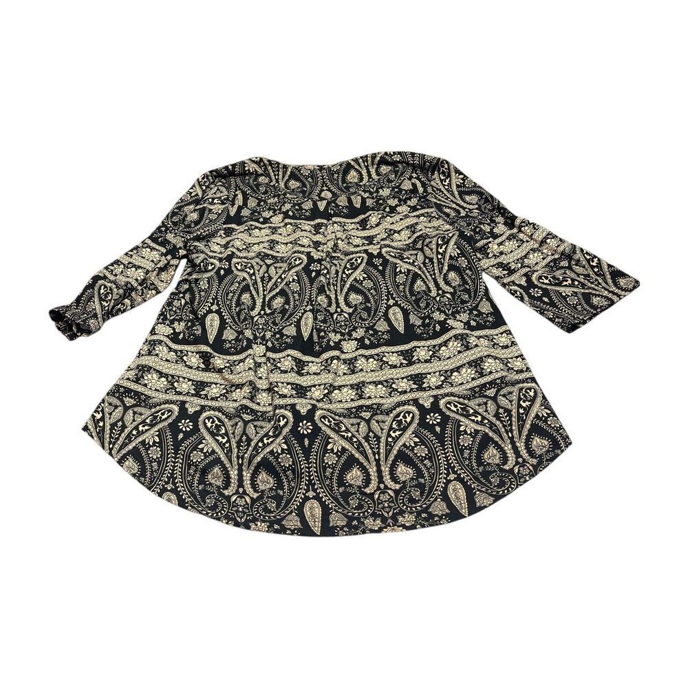 Othyroce Blouse Top Women's 1X Black Gold Paisley Split Neck 3/4 Sleeve Pullover - Picture 3 of 7